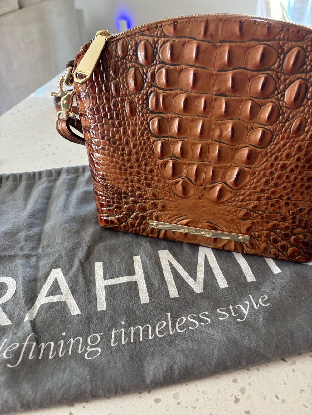 Brahmin Lorelei Pecan Melbourne Croc Embossed Leather Shoulder Bag - price firm - Picture 2 of 11